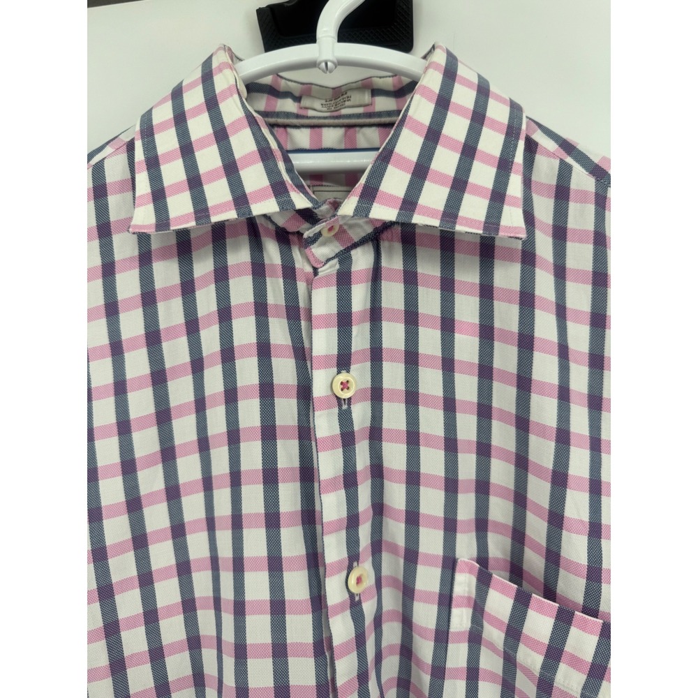 Peter Millar Mens Medium 100% Cotton Pink Blue Plaid LongSleeve ButtonDown Shirt
